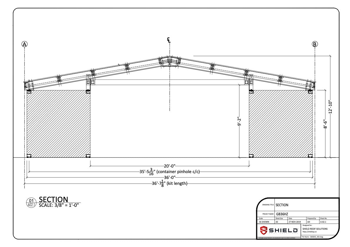 20′ Space, Gable Roof Style, 182 MPH, 0 PSF Model: GB36HZ