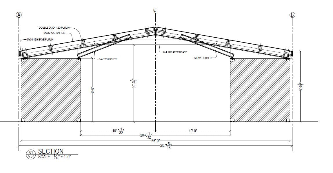 20′ Space, Gable Roof Style, 115 MPH, 62 PSF Model: GB36SP