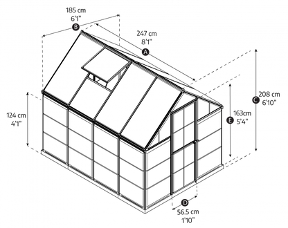 Diagram of a greenhouse with dimensions labeled