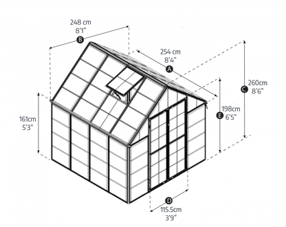 Diagram of a greenhouse with dimensions labeled