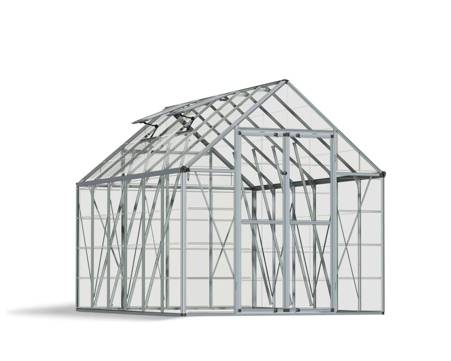 Glass greenhouse structure on a white background