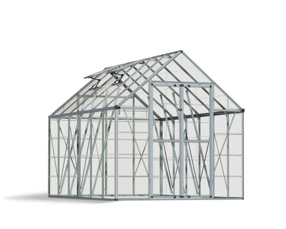 Glass greenhouse structure on a white background