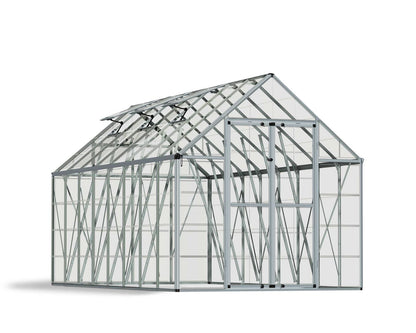 Greenhouse structure with glass panels on a white background
